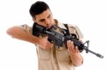 Soldier aiming With Gun Stock Photo