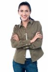 Smiling Woman Posing, Isolated Over A White Stock Photo