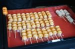 Japanese Confectionery, Mitarashi Dango Stock Photo