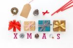 Christmas Gift Boxex And Decoration Stock Photo