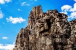 Ancient Stone Faces Of Bayon Temple, Angkor Wat, Siam Reap, Cambodia Stock Photo