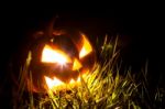 Halloween Scary Face Pumpkin  On Black Background Stock Photo