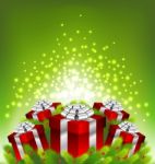 Abstract Light On Red Gift Box For Christmas Stock Photo