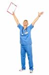 Long Shot Of A Jubilant Doctor Celebrating Her Success Stock Photo