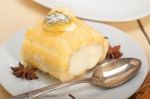 Cream Roll Cake Dessert And Spices Stock Photo