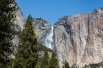 Upper Yosemite Falls Under A Clear Blue Sky Stock Photo