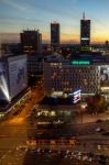 Sunset Over The Skyline In Warsaw Stock Photo