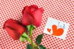 Red Rose With Message Card Image Of Valentines Day Stock Photo