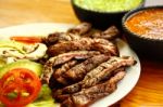 Beef Fajitas With Sauces Stock Photo