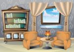 Cartoon  Illustration Interior Living Room Stock Photo