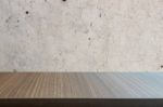 Top Of Wood Table On Old Concrete Wall Background Stock Photo