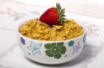 Bowl Of Cereals With Strawberry Stock Photo