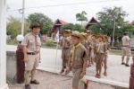 Student 11-12 Years Old, Scout Assembly, Teepangkorn Scout Camp In Samut Sakhon Thailand Stock Photo