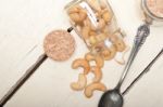 Cashew Nuts On A Glass Jar Stock Photo