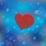 Heart Drawn On Water Bubbles And Bokeh Blue Background Stock Photo