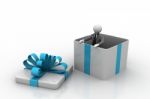 3d Man Standing In A Gift Box Stock Photo