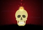 Halloween Skull Graveyard Thunderbolt Lightning Background Stock Photo