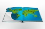 Open Book With The World Map Stock Photo