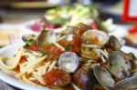 Spaghetti With Clams Stock Photo