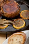 Pork Chop Seared On Iron Skillet Stock Photo