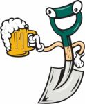 Shovel Holding Beer Mug Cartoon Stock Photo