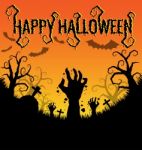 Halloween Background With Zombies Hand Stock Photo