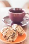 Closeup Cereal Cookies On Orange Plate Stock Photo