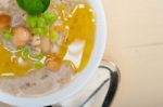 Hearty Middle Eastern Chickpea And Barley Soup Stock Photo