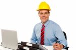 Architect Wearing Safety Helmet Stock Photo