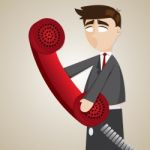 Cartoon Puppet Businessman With Telephone Stock Photo