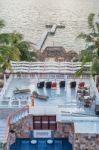 Aerial View At Wooden Pier Dock And Ocean View At Caye Caulker B Stock Photo