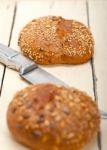 Organic Bread Over Rustic Table Stock Photo