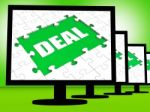 Deal Monitor Shows Bargain Trade Contract Or Dealing Stock Photo