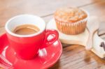 Banana Cup Cake And Espresso Stock Photo