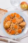 Spaghetti With Chicken And Carrot Stock Photo