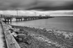 Woody Point Jetty. Black And White Stock Photo