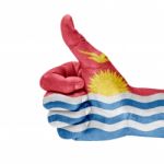 Flag Of Kiribati On Thumb Up Hand Stock Photo