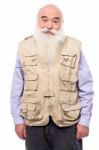 Old Man Wearing Sleeveless Jacket Stock Photo