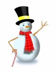 Snowman With Scarf Top Hat And Candy Cane Stock Photo