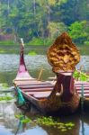 Traditional Khmer Boats With Carved Bows Stock Photo