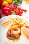 Classic Hamburger Sandwich And Fries Stock Photo