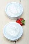 Organic Greek Yogurt And Strawberry Stock Photo