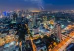 Bangkok Cityscape With Lightning Stock Photo