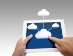 Hand Pushing Cloud Icons Stock Photo