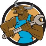 Mechanic Minotaur Bull Spanner Circle Cartoon Stock Photo