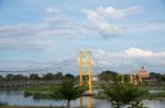 Yellow Suspension Bridge Stock Photo