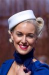 Smiling Woman At The Goodwood Revival Stock Photo