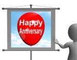 Happy Anniversary Sign Shows Cheerful Festivities And Parties Stock Photo