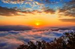 Seoraksan Mountains Is Covered By Morning Fog And Sunrise In Seoul,korea Stock Photo