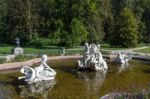 Ornamental Statues In A Pond Outside The Imperial Kaiservilla In Stock Photo